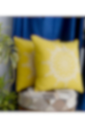Yellow Embroidered Pillow Cover by Kalakari Home