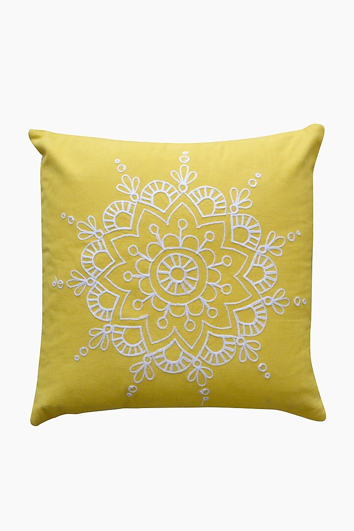 Yellow Embroidered Pillow Cover by Kalakari Home at Pernia's Pop Up Shop
