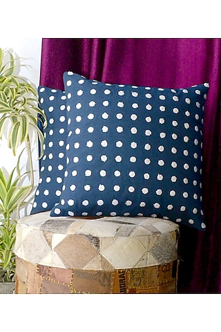 Navy Blue Tufting Embroidered Pillow Cover by Kalakari Home