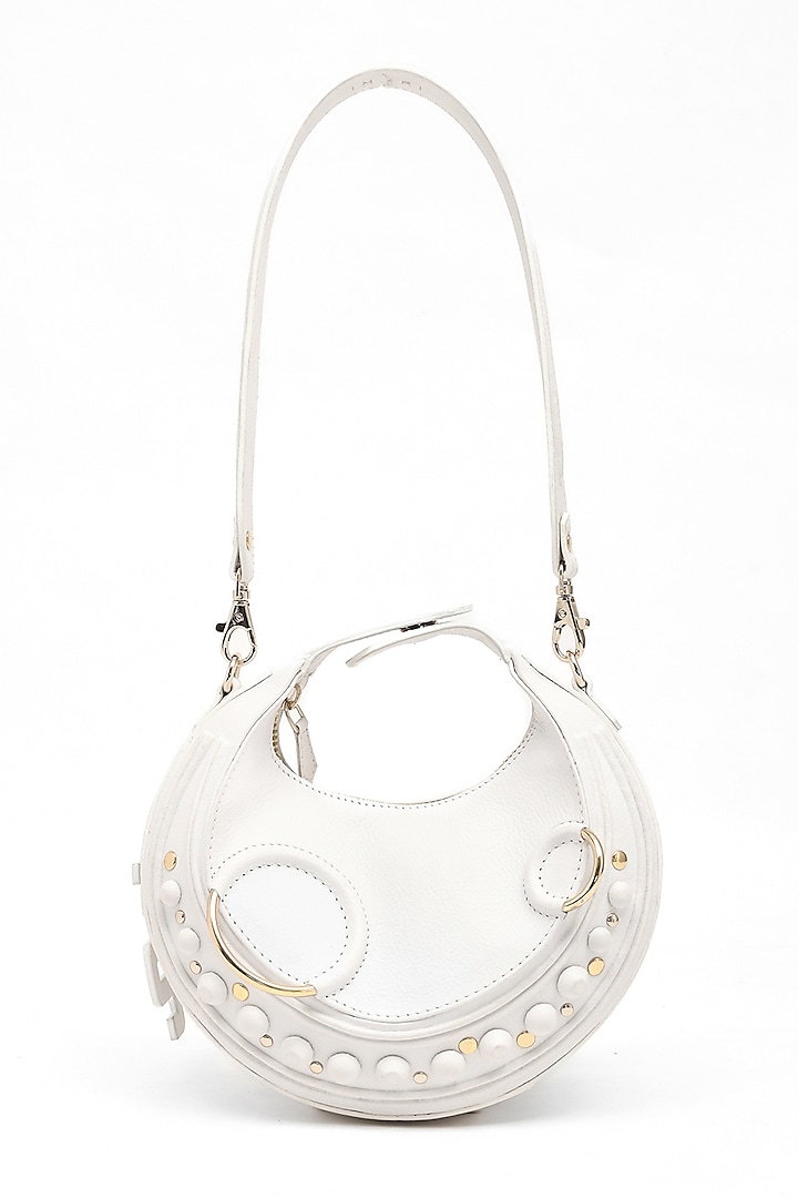 White Genuine Leather Embossed Halo Bag by Immri