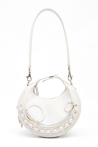 White Genuine Leather Embossed Halo Bag by Immri