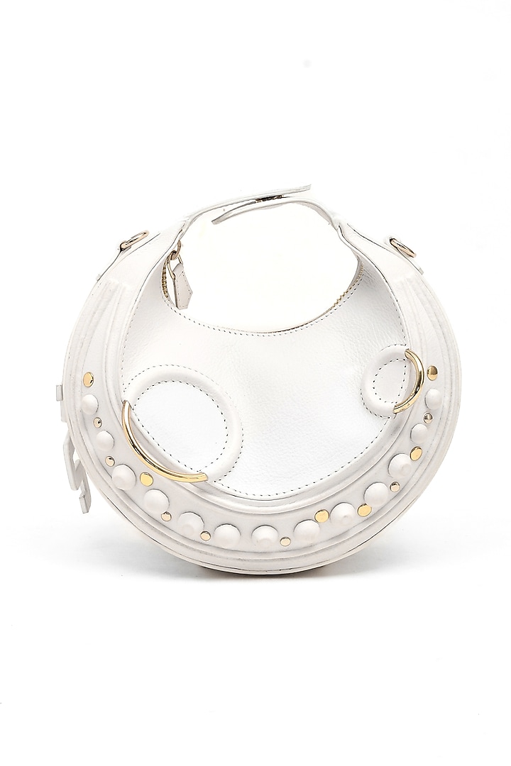 White Genuine Leather Embossed Halo Bag by Immri at Pernia's Pop Up Shop