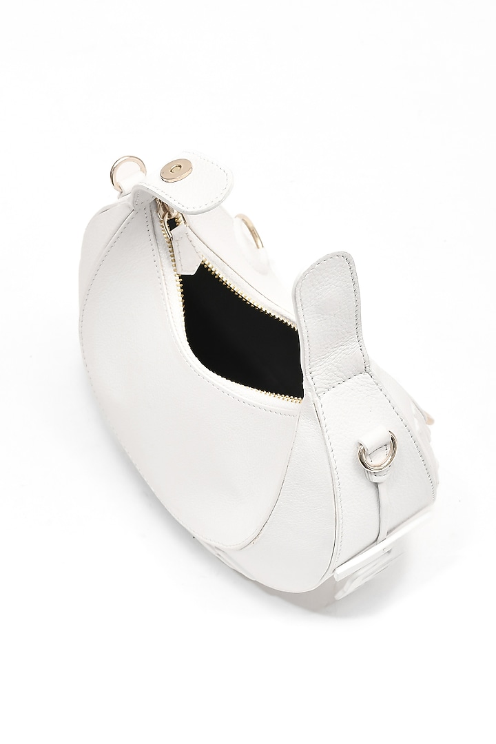 White Genuine Leather Embossed Halo Bag by Immri at Pernia's Pop Up Shop