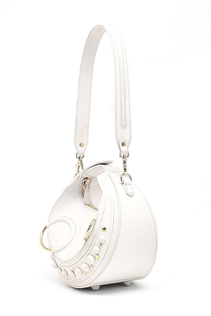 White Genuine Leather Embossed Halo Bag by Immri at Pernia's Pop Up Shop