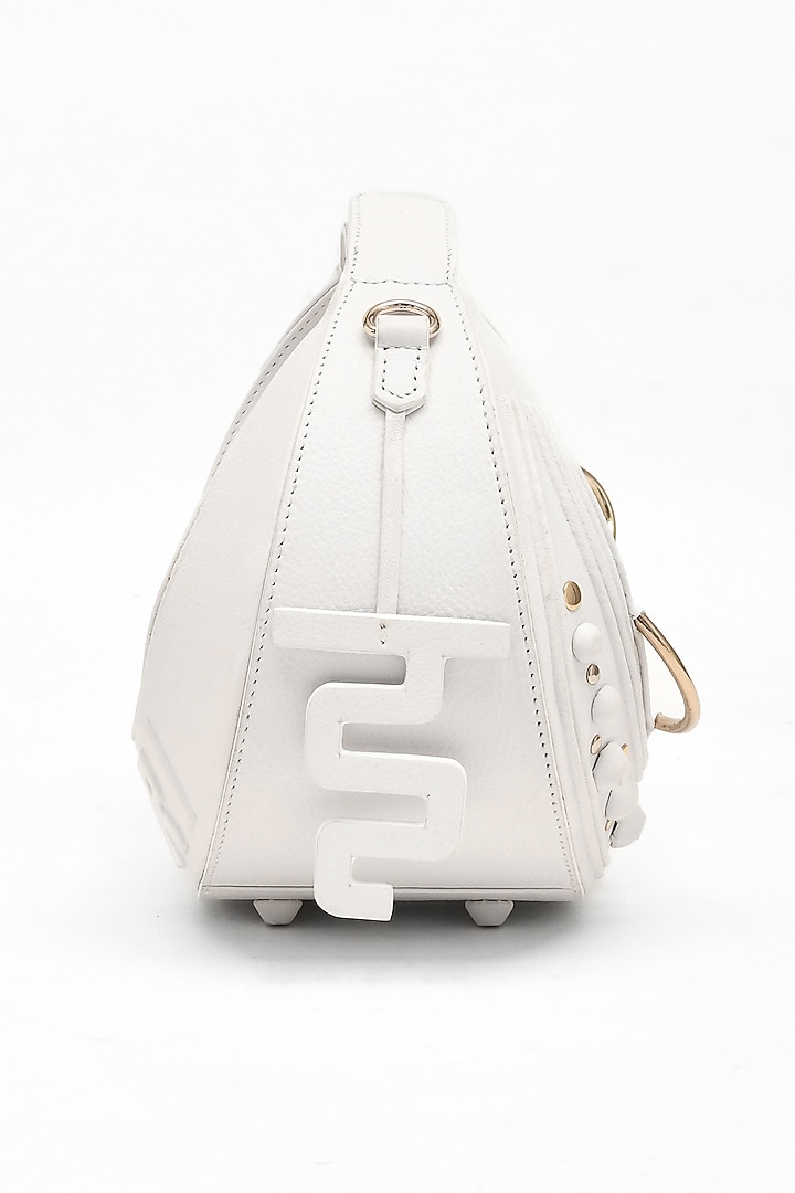 White Genuine Leather Embossed Halo Bag by Immri at Pernia's Pop Up Shop