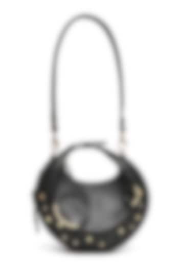 Black Genuine Leather Embossed Halo Bag by Immri