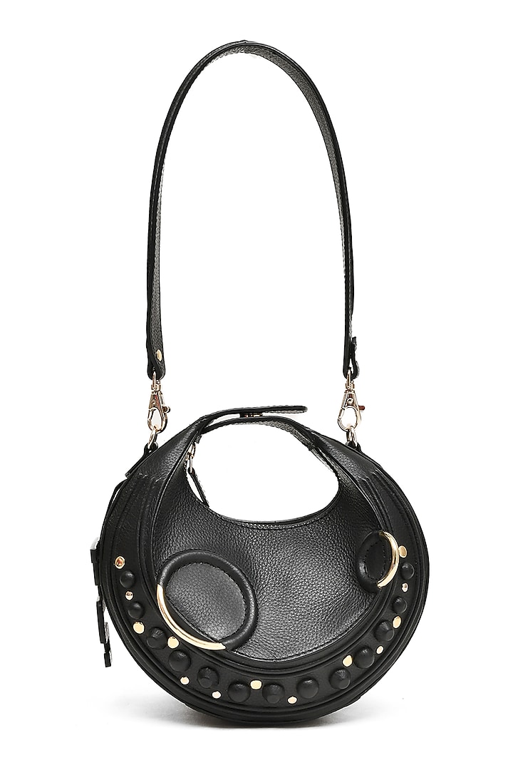 Black Genuine Leather Embossed Halo Bag by Immri