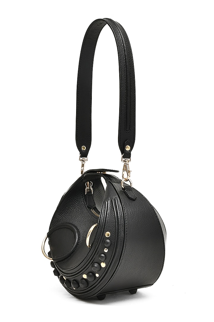 Black Genuine Leather Embossed Halo Bag by Immri at Pernia's Pop Up Shop