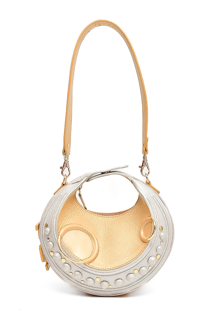 Gold & Silver Genuine Leather Embossed Halo Bag by Immri