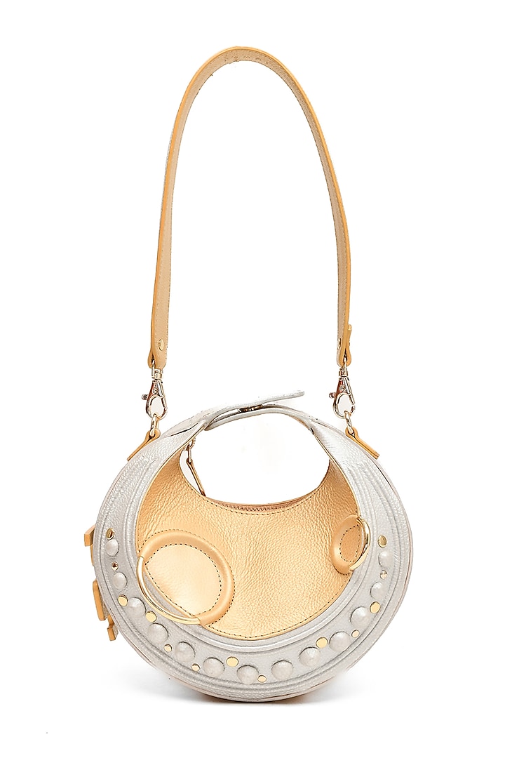 Gold & Silver Genuine Leather Embossed Halo Bag by Immri at Pernia's Pop Up Shop