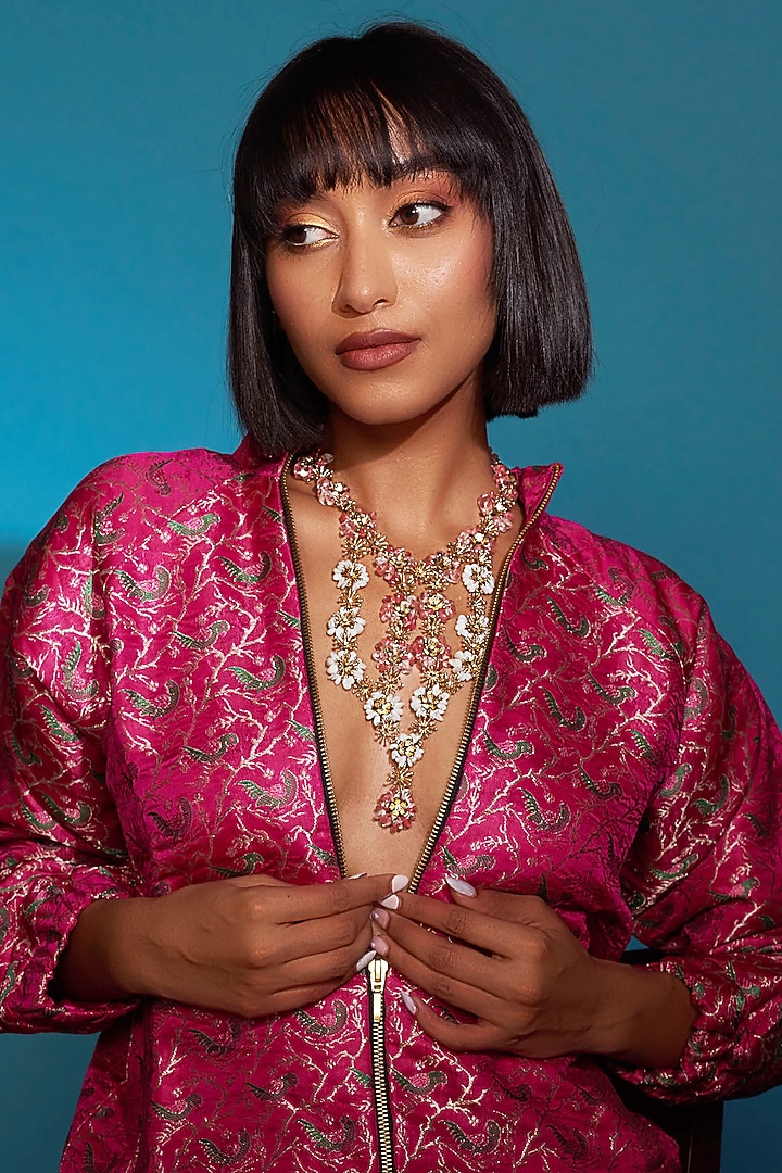 Gold Plated Freshwater Pearls Floral Necklace by KALON DESIGNS at Pernia's Pop Up Shop