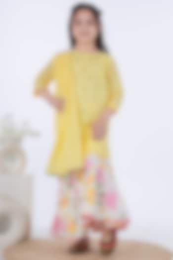 Pastel Yellow Cotton Kurta Set For Girls by KALP