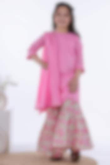 Pastel Pink Cotton Kurta Set For Girls by KALP