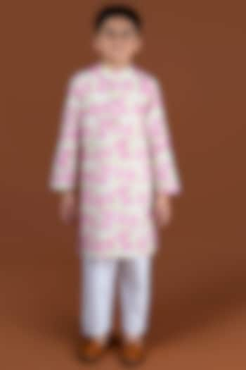 Pastel Pink Cotton Hand Block Printed Kurta Set For Boys by KALP at Pernia's Pop Up Shop