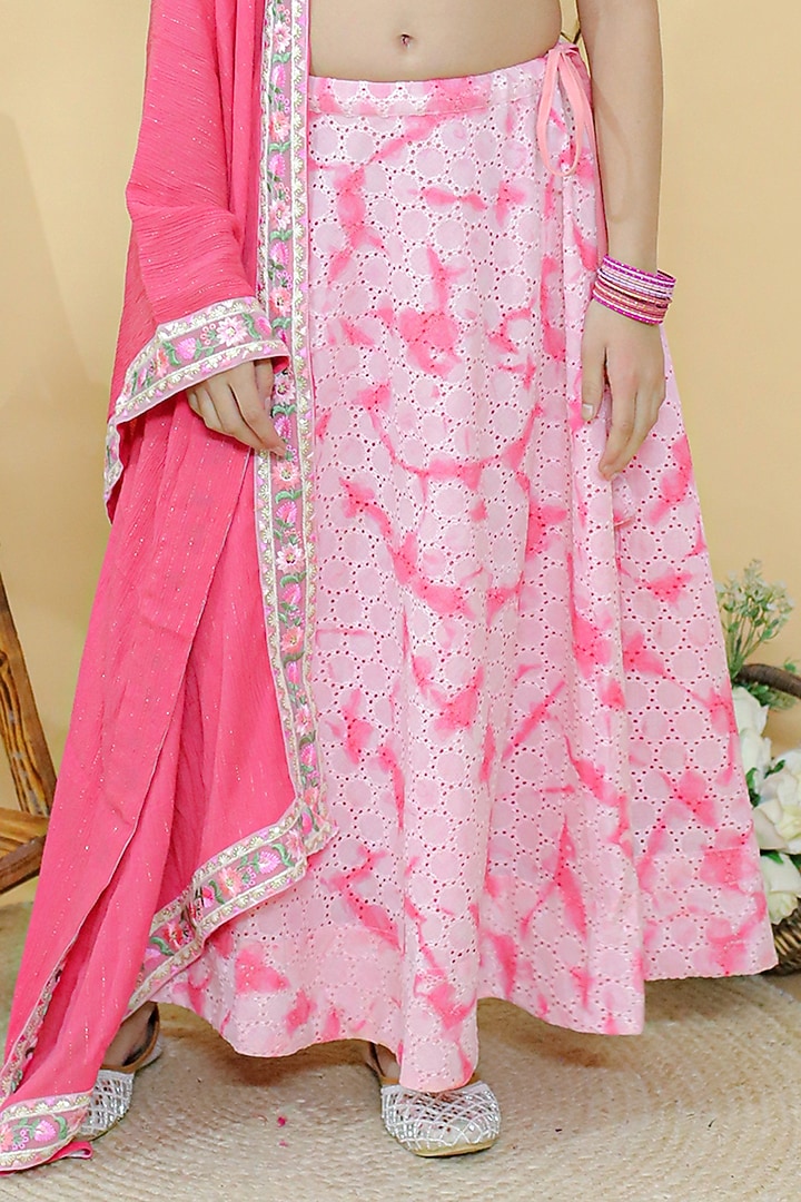 Pink Cotton Hakoba Tassel Embellished Lehenga Set For Girls by KALP at Pernia's Pop Up Shop