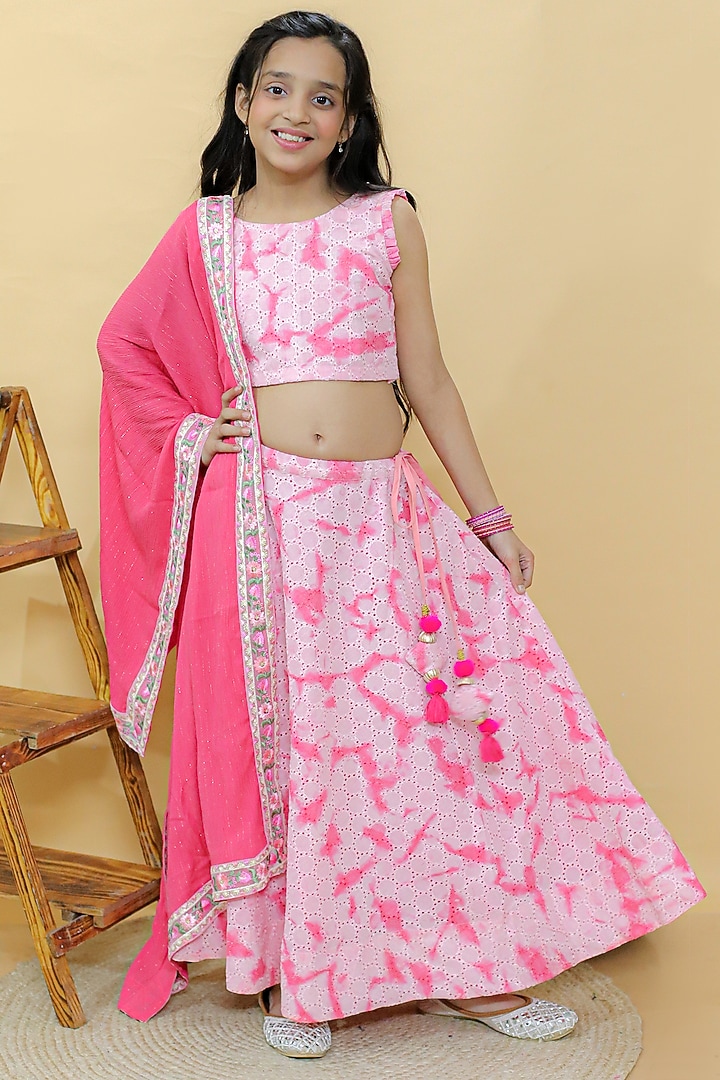 Pink Cotton Hakoba Tassel Embellished Lehenga Set For Girls by KALP at Pernia's Pop Up Shop