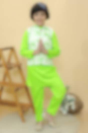 Green Cotton Hakoba Tie-Dye Nehru Jacket Set For Boys by KALP