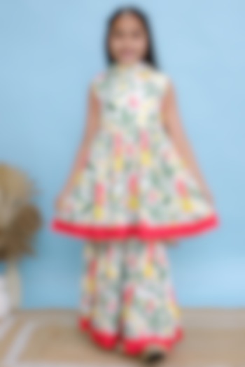 White Cotton Floral Printed Kurta Set For Girls by KALP at Pernia's Pop Up Shop