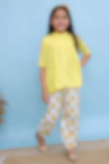 Lemon Yellow Cotton Floral Printed Kurta Set For Girls by KALP at Pernia's Pop Up Shop