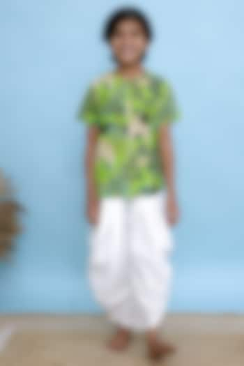 Lime Green Cotton Floral Printed Kurta For Boys by KALP at Pernia's Pop Up Shop