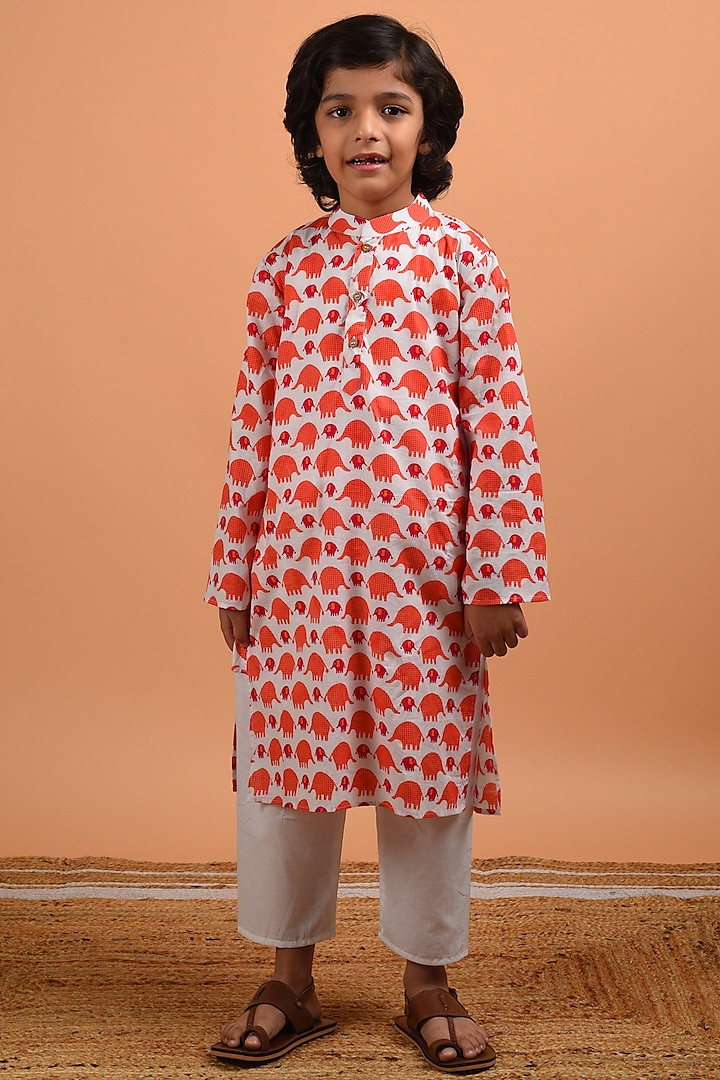 Peach Cotton Kurta Set For Boys by KALP at Pernia's Pop Up Shop