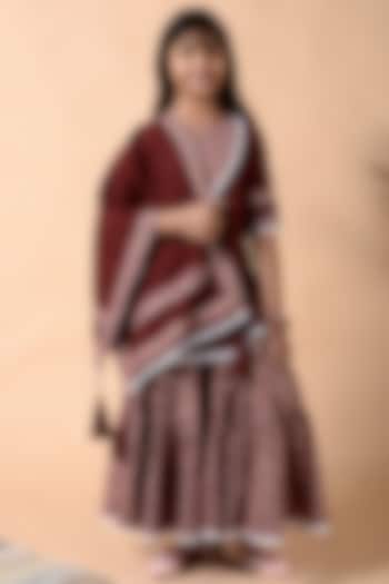 Maroon Embroidered Sharara Set For Girls by KALP at Pernia's Pop Up Shop