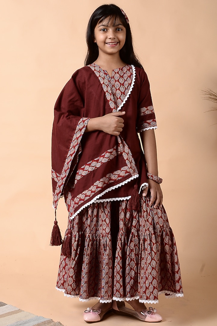 Maroon Embroidered Sharara Set For Girls by KALP at Pernia's Pop Up Shop