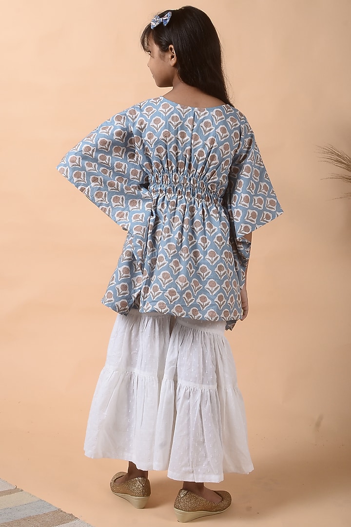 Stone Blue Floral Printed Kaftan For Girls by KALP at Pernia's Pop Up Shop