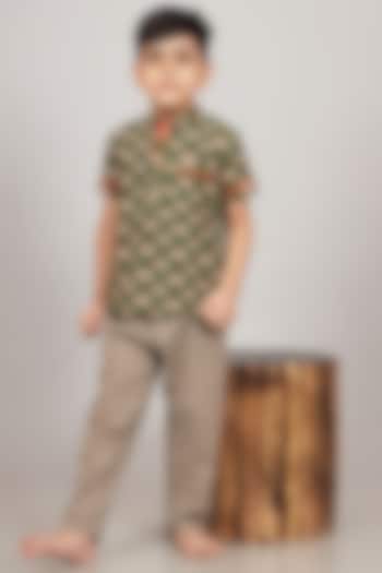 Olive Green Digital Printed Shirt For Boys by KALP at Pernia's Pop Up Shop