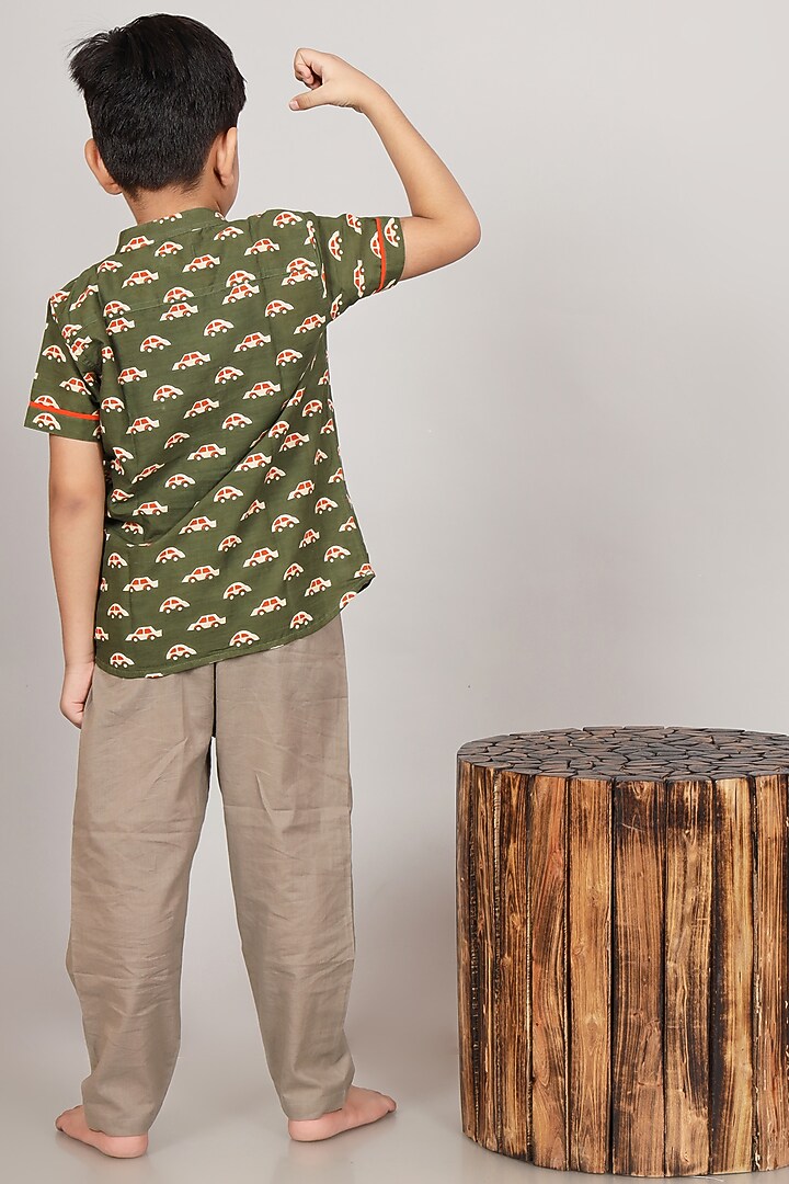 Olive Green Digital Printed Shirt For Boys by KALP at Pernia's Pop Up Shop