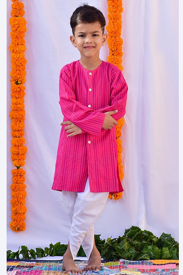 Rani Pink Cotton Kurta Set For Boys by KALP