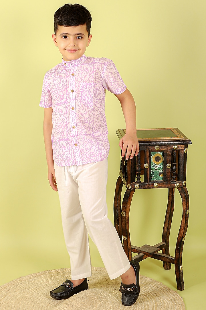 Lavender Cotton Hand Block Printed Shirt For Boys by KALP