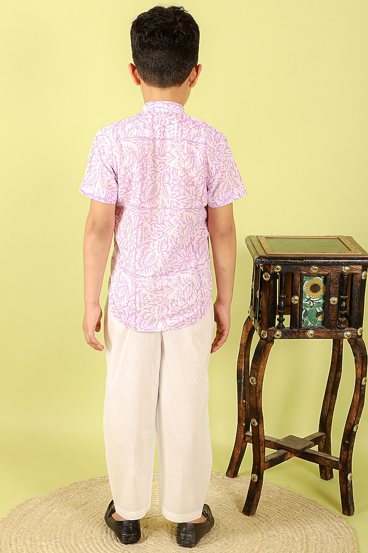 Lavender Cotton Hand Block Printed Shirt For Boys by KALP at Pernia's Pop Up Shop