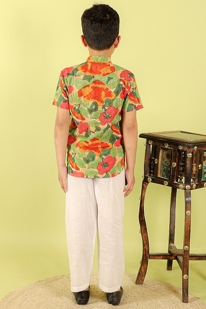Green Cotton Hand Block Printed Shirt For Boys by KALP at Pernia's Pop Up Shop