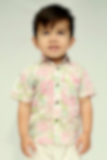 Pink Cotton Floral Hand Block Printed Nehru Jacket Set For Boys by KALP