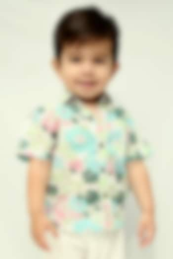 Blue Cotton Floral Hand Block Printed Shirt For Boys by KALP