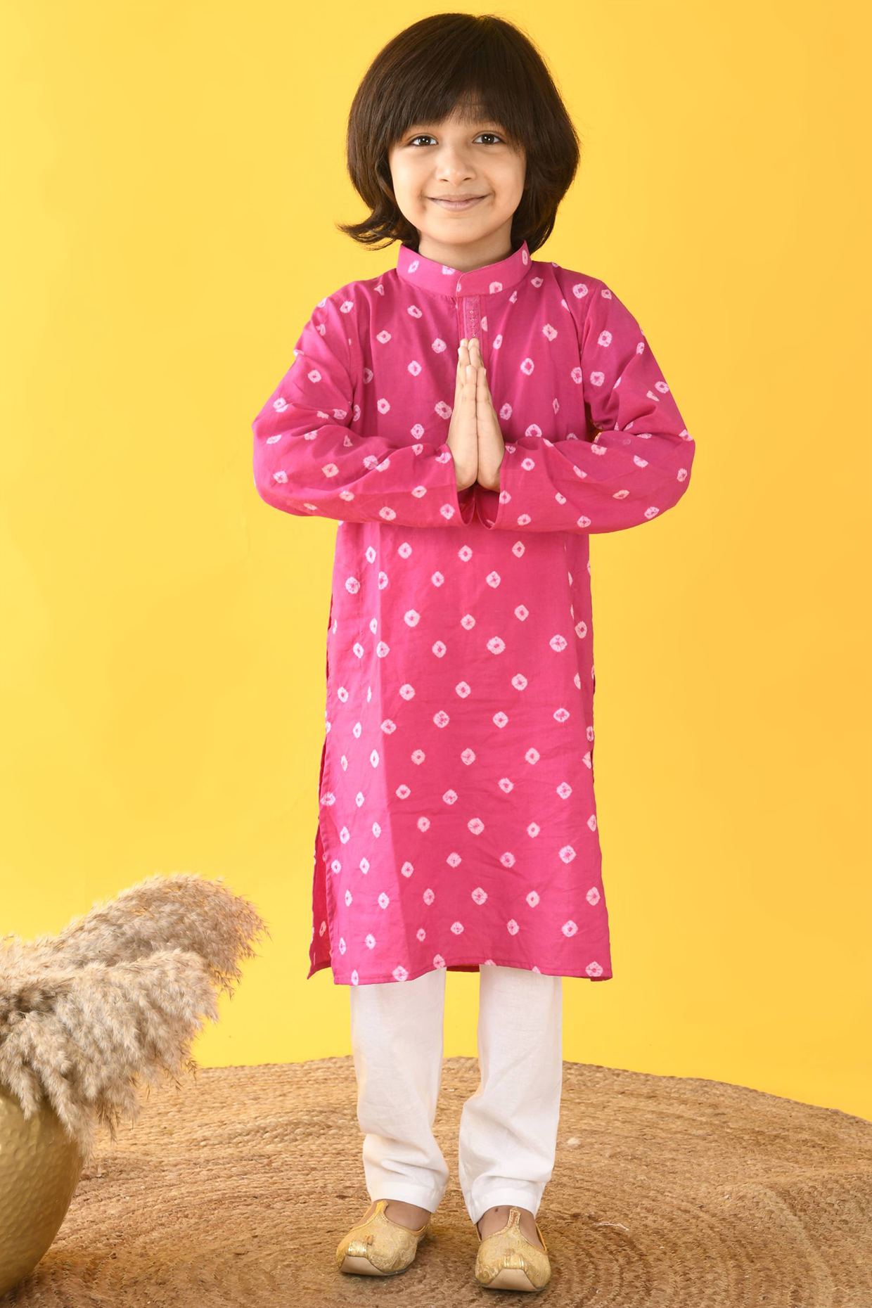 Pink Printed Kurta Set For Boys by KALP at Pernia's Pop Up Shop
