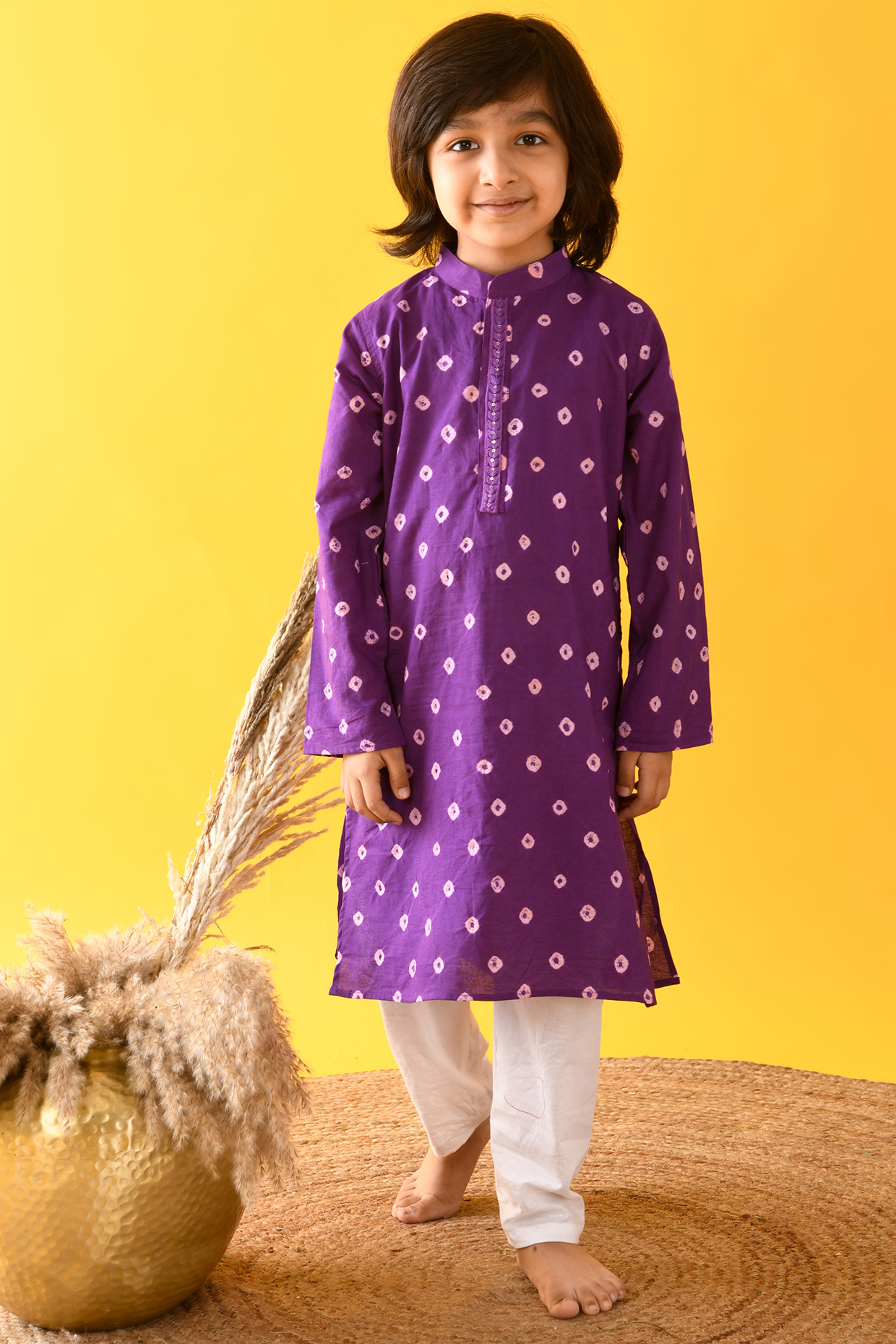 Purple Printed Kurta Set For Boys by KALP at Pernia's Pop Up Shop