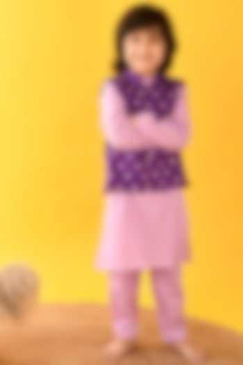 Lavender Printed Bundi Jacket With Kurta Set For Boys by KALP at Pernia's Pop Up Shop