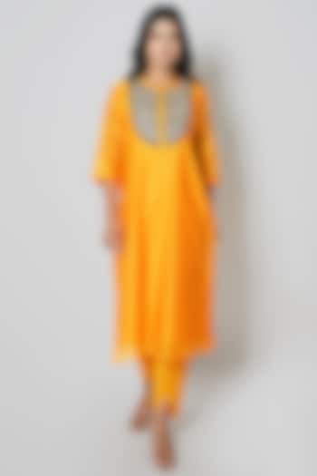 Yellow Embroidered Kurta Set by Kameez at Pernia's Pop Up Shop