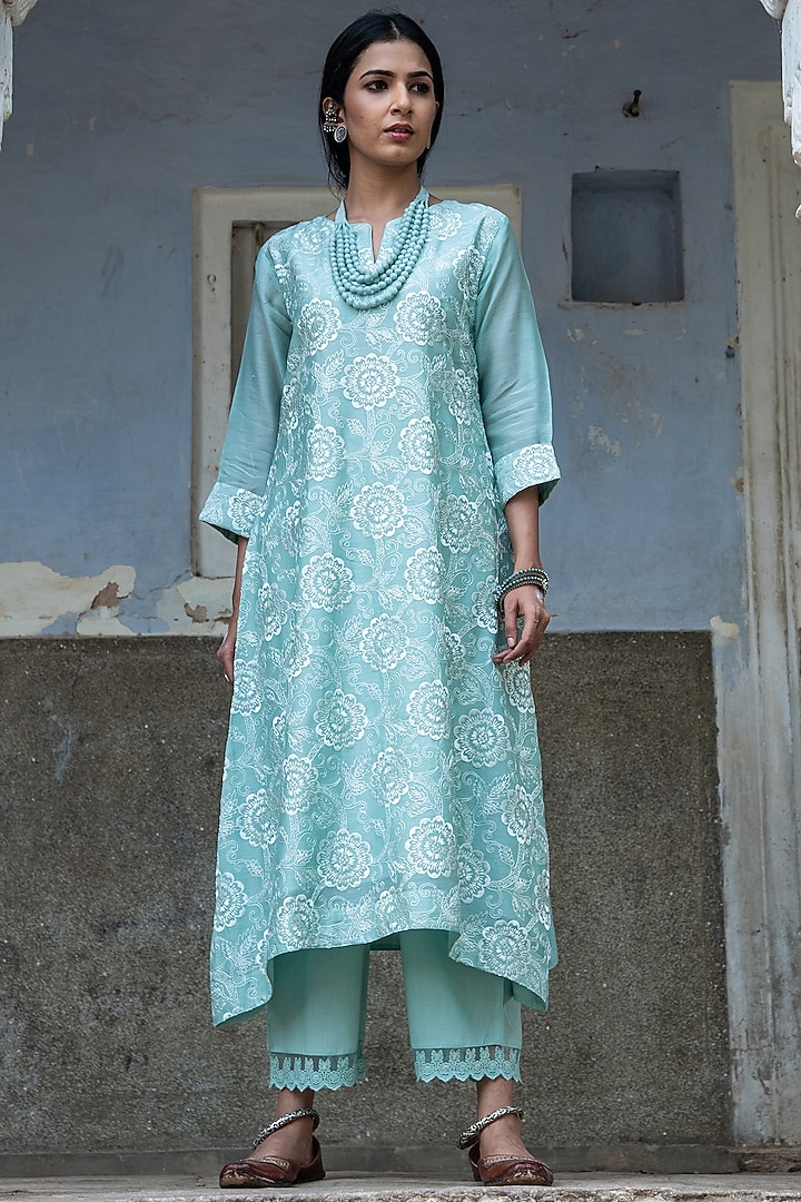 Sky Blue Embroidered Kurta Set by Kameez at Pernia's Pop Up Shop