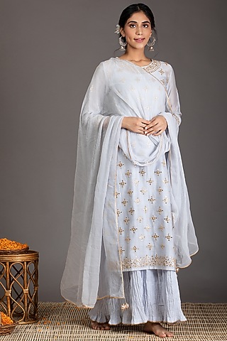 Pastel Blue Embroidered Kurta Set by Kameez