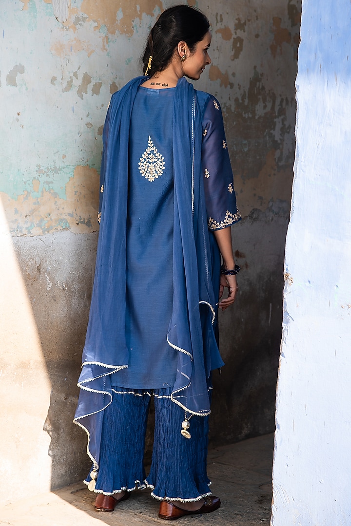 Cobalt Blue Sharara Set In Mulmul by Kameez at Pernia's Pop Up Shop