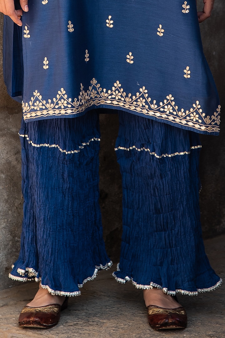Cobalt Blue Sharara Set In Mulmul by Kameez at Pernia's Pop Up Shop