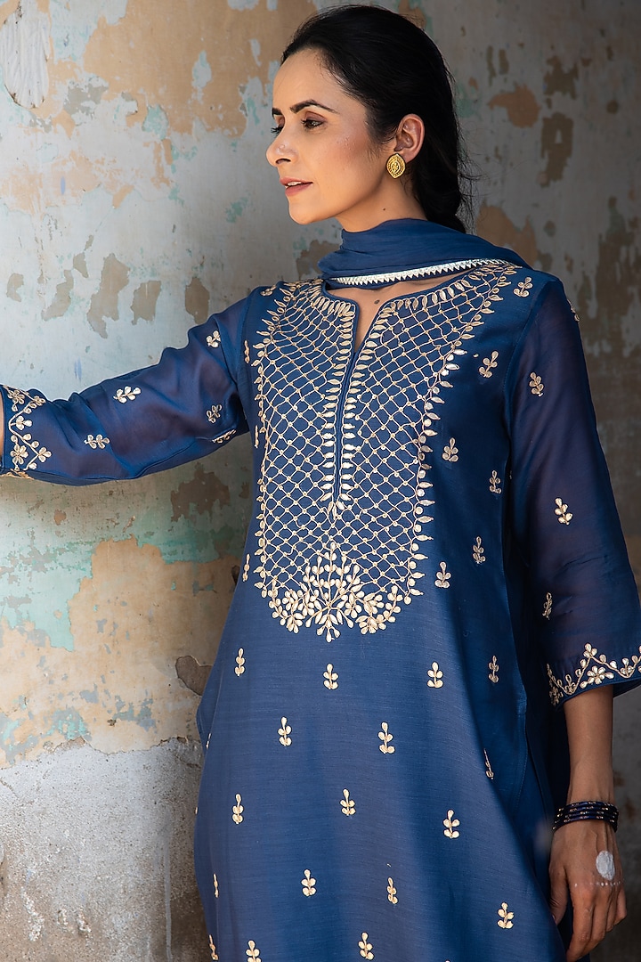 Cobalt Blue Sharara Set In Mulmul by Kameez at Pernia's Pop Up Shop