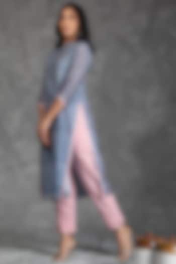 Pastel Blue Hand Block Printed Kurta Set by Kameez at Pernia's Pop Up Shop