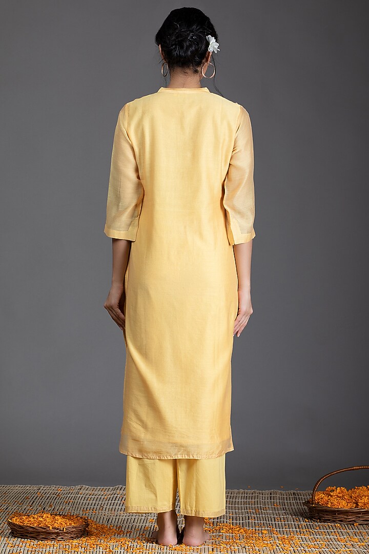 Daffodil Yellow Embroidered Kurta Set by Kameez at Pernia's Pop Up Shop
