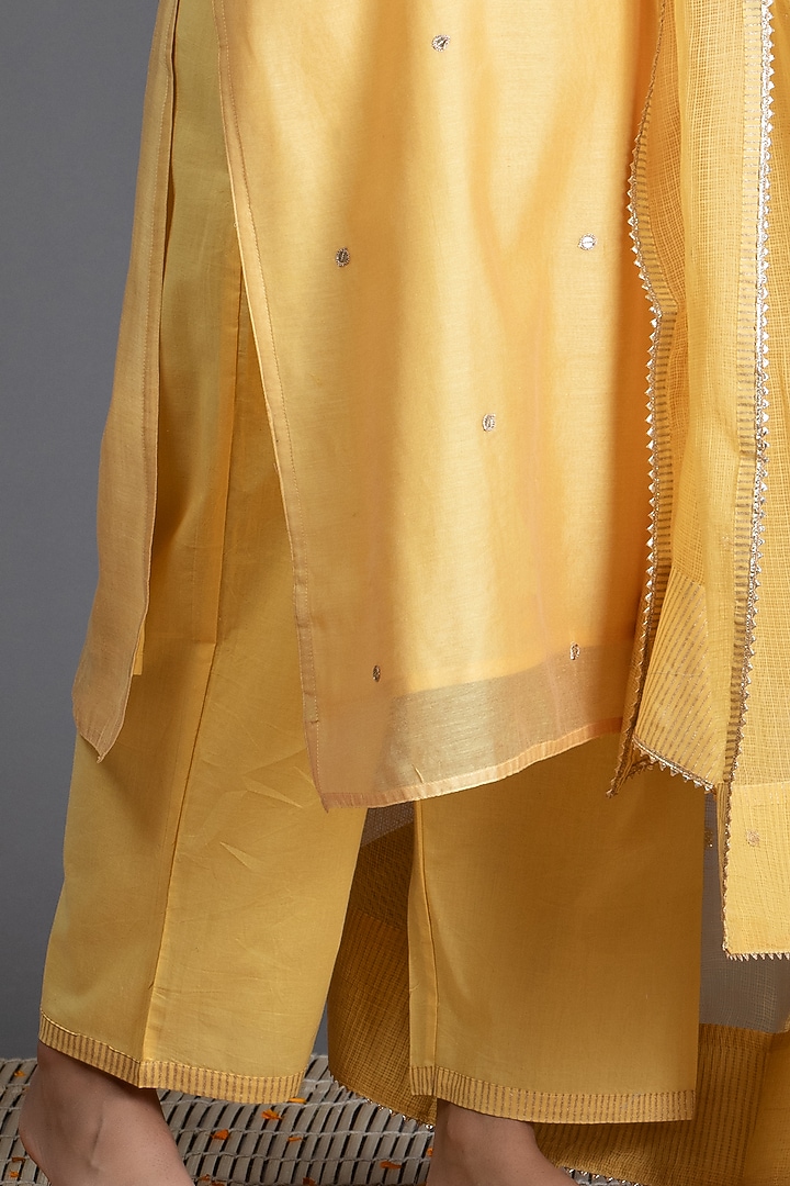 Daffodil Yellow Embroidered Kurta Set by Kameez at Pernia's Pop Up Shop