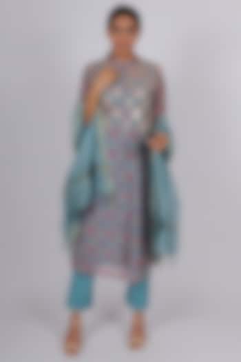 Blue Gota Patti Embroidered Kurta Set by Kameez at Pernia's Pop Up Shop