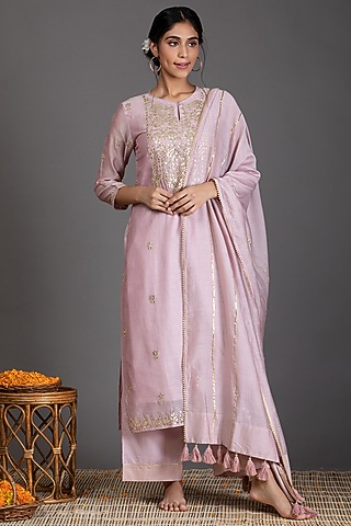 Blush Pink Gota Patti Embroidered Kurta Set by Kameez